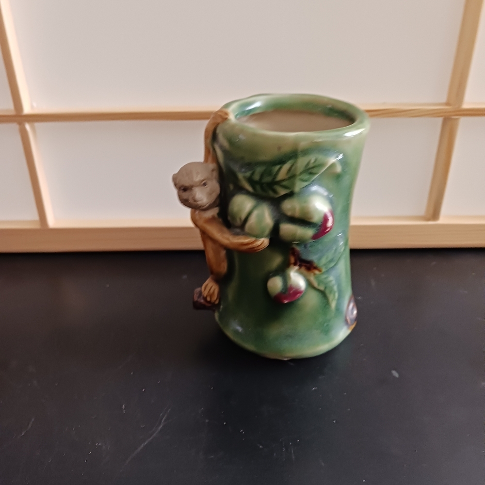 MCM Majolica MONKEY on tree vase by FF. VTG - Picture 9 of 10